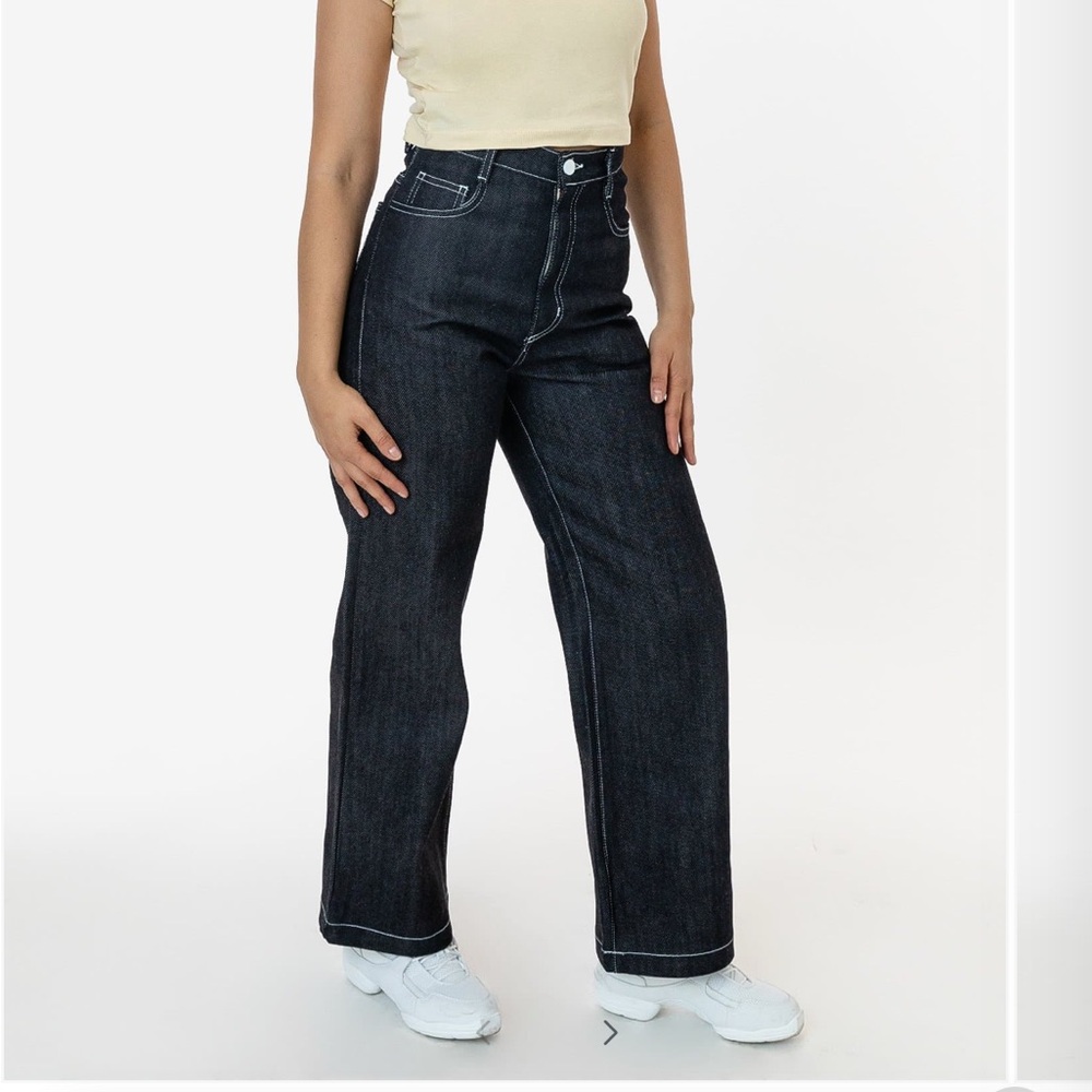 Los Angeles Apparel RAW DARK INDIGO HIGH WAISTED WIDE LEG DENIM Jeans